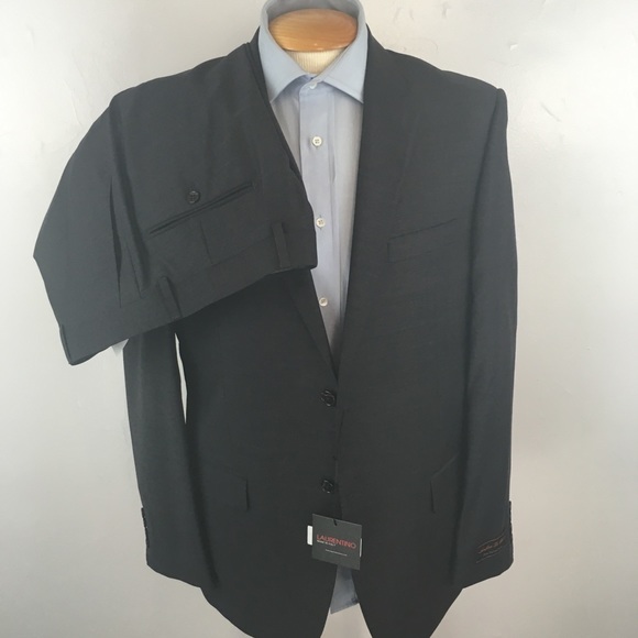 New Laurentino 42r mens suit solid gray 2 piece 100% wool 2 button NWT ea0193